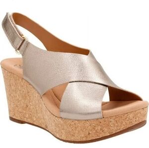 Clarks Collection Annadel Eirwyn Women Leather Wedge Sandals shoes sz 11W